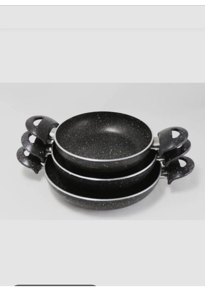 Dayanıklı Siyah Granit 3’lü Tava Seti (20-22-24 Cm) – Isıya Dayanıklı, Şık Tasarım