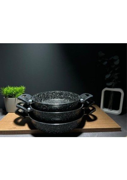 Dayanıklı Siyah Granit 3’lü Tava Seti (20-22-24 Cm) – Isıya Dayanıklı, Şık Tasarım fiyatları