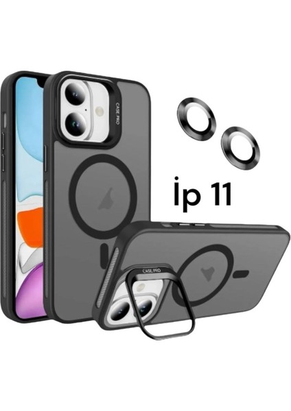 Apple Iphone 11 Uyumlu Mat Serisi Standlı Kapak Magsafe Kılıf +Lens Koruma .