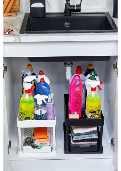 2 Katlı Çok Amaçlı Tezgah Altı Düzenleyici / 2'li Set- Beyaz/siyah fiyatları