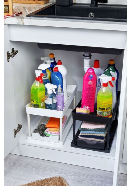 2 Katlı Çok Amaçlı Tezgah Altı Düzenleyici / 2'li Set- Beyaz/siyah fırsatları