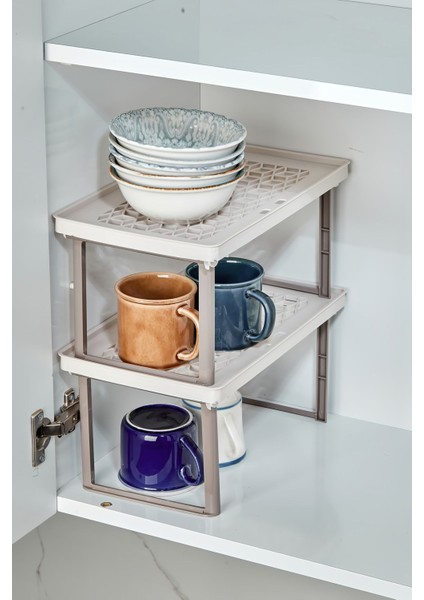 Dolap Içi Ayaklı Raf Düzenleyici 2 Adet - Krem