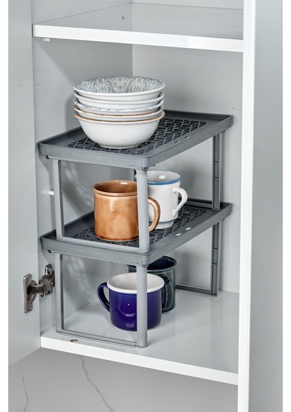 Dolap Içi Ayaklı Raf Düzenleyici 2 Adet - Antrasit