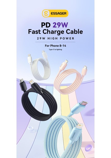 2-Metre 29W Pd CE/FC/ROHS Lisanslı Type-C To iphone Lightning Süper Hızlı Şarj ve Data Kablosu Örgülü Sağlam