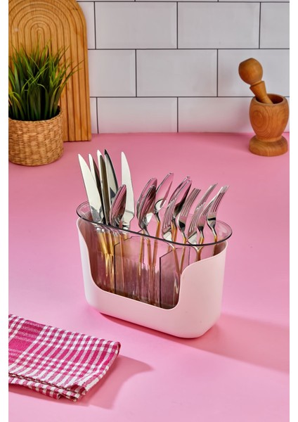 3 Bölmeli Süzgeçli Kaşıklık - Pembe