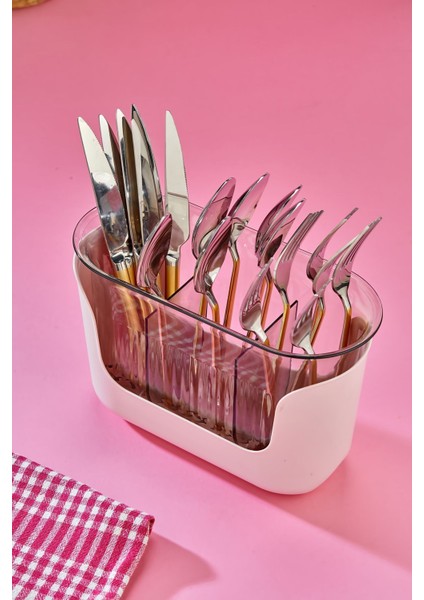 3 Bölmeli Süzgeçli Kaşıklık - Pembe fiyatları