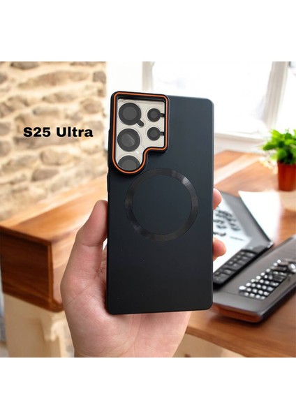 Samsung Galaxy S25 Ultra Uyumlu Magnezyum Serisi Standlı Kapak Magsafe Sert Kılıf +Lens Koruma .