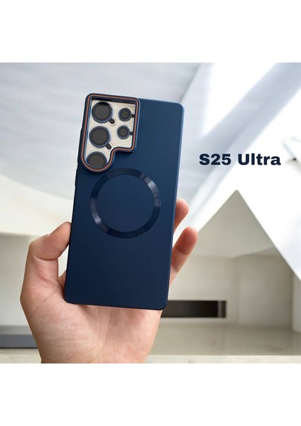 Samsung Galaxy S25 Ultra Uyumlu Magnezyum Serisi Standlı Kapak Magsafe Sert Kılıf +Lens Koruma .
