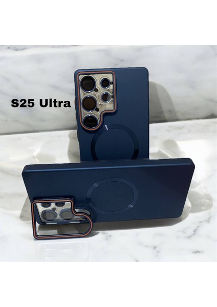 Samsung Galaxy S25 Ultra Uyumlu Magnezyum Serisi Standlı Kapak Magsafe Sert Kılıf +Lens Koruma .