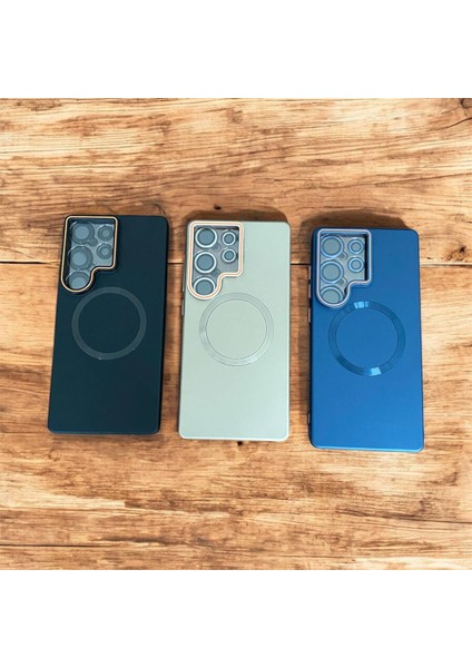Samsung Galaxy S25 Ultra Uyumlu Magnezyum Serisi Standlı Kapak Magsafe Sert Kılıf +Lens Koruma .