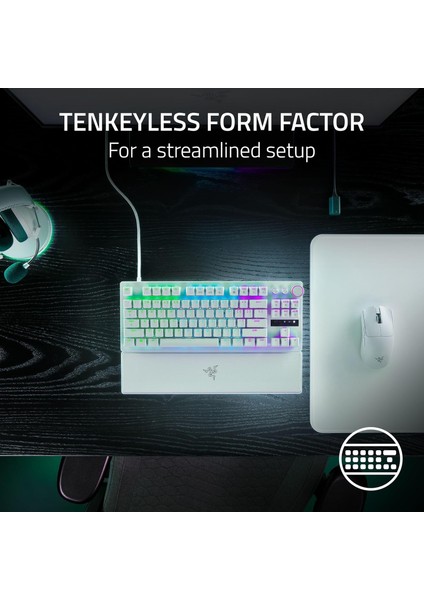 Huntsman V3 Pro Tenkeyless - Tkl Analog Optik Espor Pc Klavyesi - Razer Snap Tap & Hızlı Ateş (Hızlı Basınçlandırma, 2 Özel Tuşlu Çok Işlevli Tekerlek) Qwerty Abd Düzeni | Beyaz modelleri