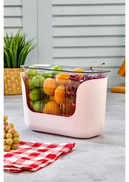 3 Bölmeli Süzgeçli Mutfak Düzenleyici - Pembe