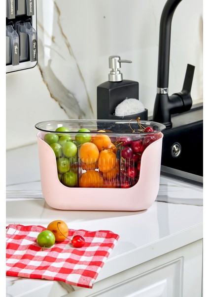3 Bölmeli Süzgeçli Mutfak Düzenleyici - Pembe fiyatları