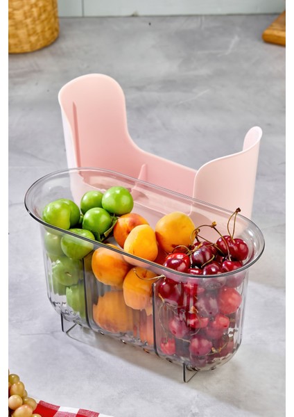 3 Bölmeli Süzgeçli Mutfak Düzenleyici - Pembe