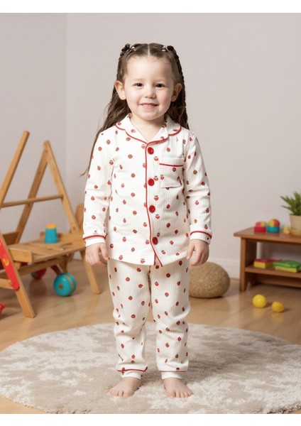 %100 Pamuk Kız Çocuk Kalpli Pijama