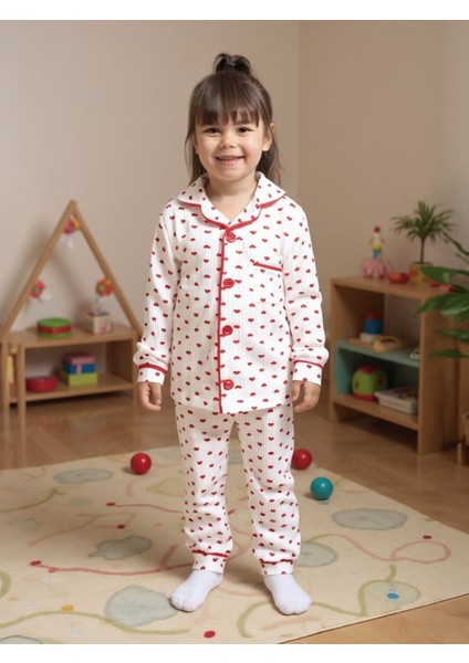 %100 Pamuk Kız Çocuk Kalpli Pijama