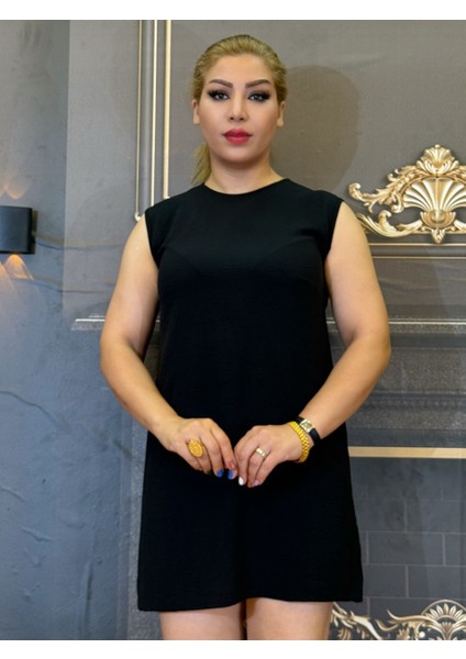 Kadın Kolsuz Elbise,krep Kumaş,yazlık,astarsız,siyah,günlük,diz Üstü modelleri