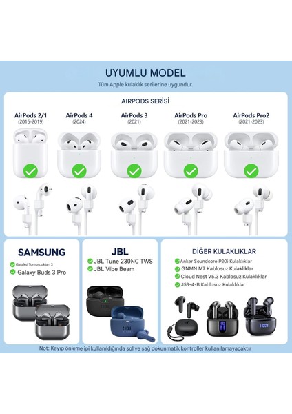 Vendas Airpods 1. 2. 3. Nesil ve Airpods Pro / Pro 2 Uyumlu Mıknatıslı Silikon Kulaklık Boyun Askısı
