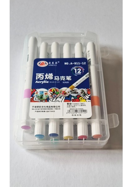 12'li Çantalı Akrilik Marker Kalem Aimeile Markör No. A-911-12