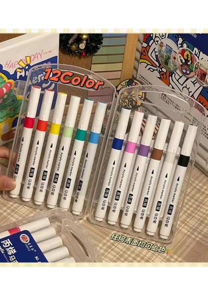 12'li Çantalı Akrilik Marker Kalem Aimeile Markör No. A-911-12