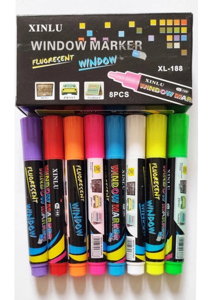 8 Renk Cam Kalemi Fayans - Seramik Kalemi Poster Kalemi Ahşap Kalemi Xınlu Florasan Window Marker