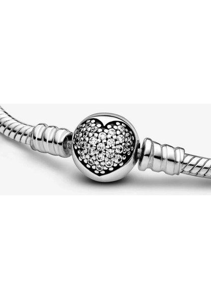 Pave Taşlı Kalp Gümüş Bileklik Charm Taşıyıcı