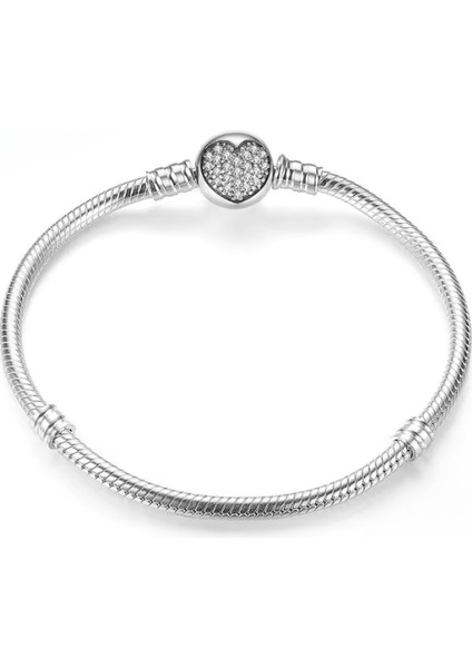 Pave Taşlı Kalp Gümüş Bileklik Charm Taşıyıcı fiyatları