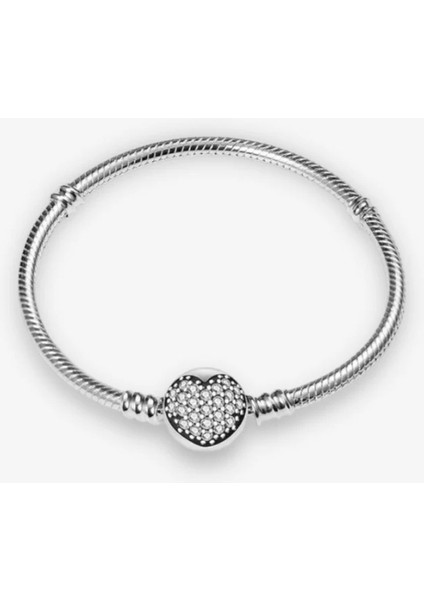 Pave Taşlı Kalp Gümüş Bileklik Charm Taşıyıcı modelleri
