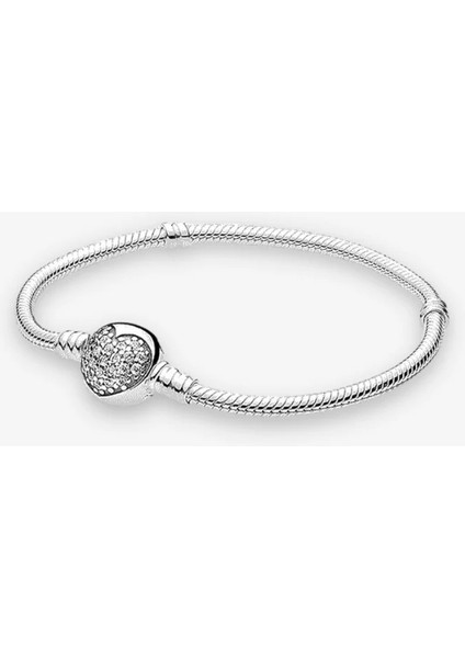Pave Taşlı Kalp Gümüş Bileklik Charm Taşıyıcı fırsatları