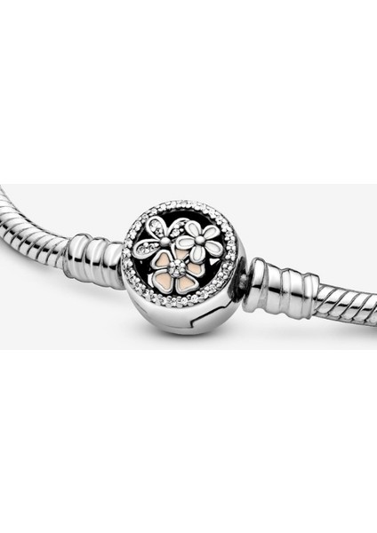 Çiçek Klipsli Gümüş Bileklik Charm Taşıyıcı