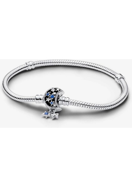 Işıltılı Ay Klipsli Gümüş Bileklik Charm Taşıyıcı