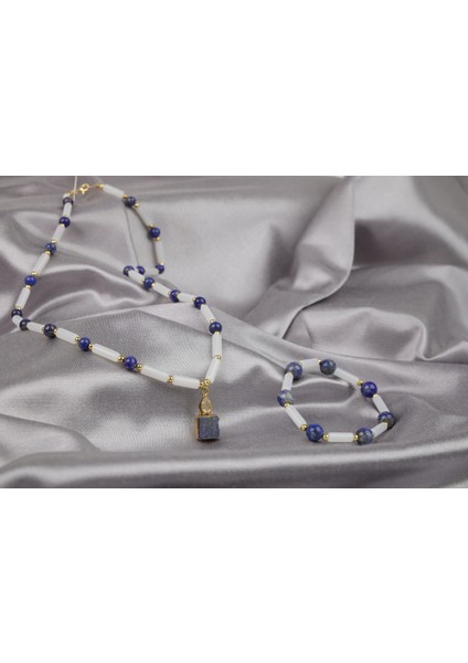 Lapis Lazuli - Kuvars Doğal Taş ve 925 Gümüş Kolye Ucu, Kolye / Bileklik , Takı Seti , Takı fiyatları