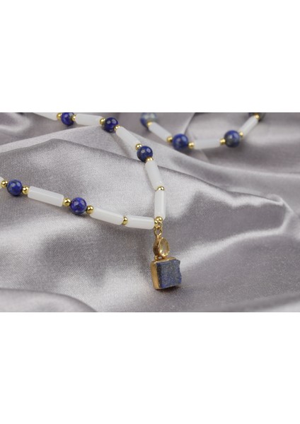 Lapis Lazuli - Kuvars Doğal Taş ve 925 Gümüş Kolye Ucu, Kolye / Bileklik , Takı Seti , Takı modelleri