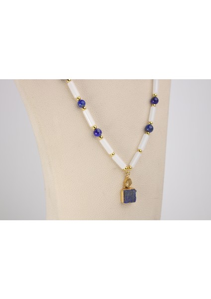 Lapis Lazuli - Kuvars Doğal Taş ve 925 Gümüş Kolye Ucu, Kolye / Bileklik , Takı Seti , Takı indirimleri