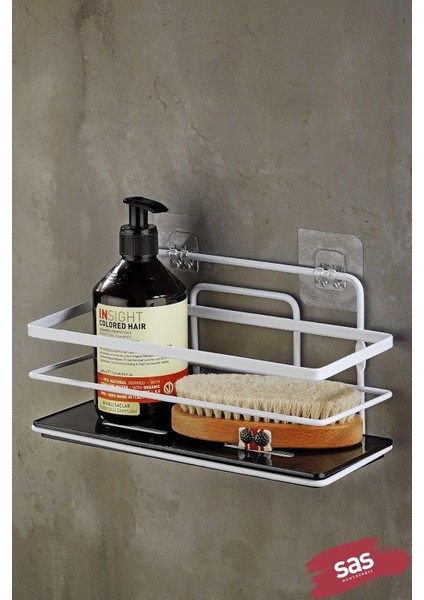 Haus Yapışkanlı Ömür Boyu Paslanmaz Kristal Ayarlanabilir Raf Banyo Düzenleyici Şampuanlık Beyaz Lş-01 Bs