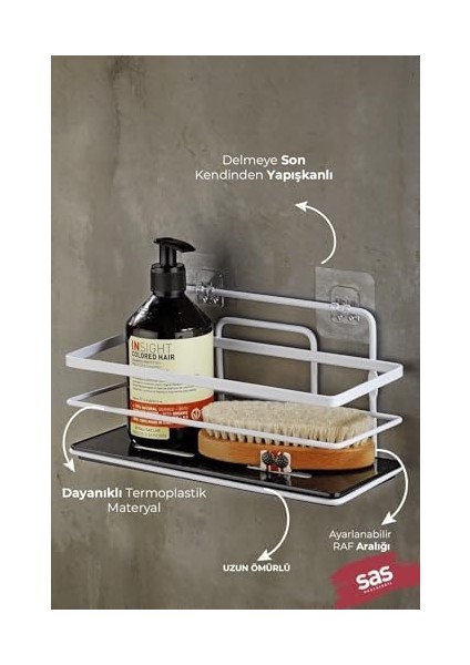 Haus Yapışkanlı Ömür Boyu Paslanmaz Kristal Ayarlanabilir Raf Banyo Düzenleyici Şampuanlık Beyaz Lş-01 Bs fiyatları