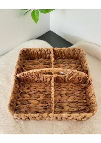 El Yapımı Hasır Saplı Kare 4 Bölmeleli Düzenleyici Organizer, Hasır Banyo Düzenleyici Organizer, Hasır Mutfak Organizeri, Hasır Yemek Masası Organizeri (28CM*28CM*8CM) modelleri