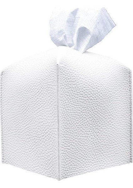Spring Modern Pu Deri Peçete Kutusu Kapağı, Basit Düz Renk Tutucu Kare Peçete Çantası, Banyo, Ofis, Araba, Açık Çadır, Yemek Masası Için Ideal, 13 x 13 x 13 Cm, Beyaz