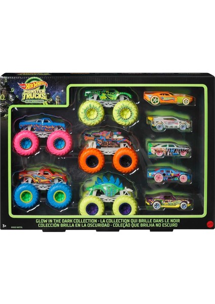 Wheels Monster Trucks Karanlıkta Parlayan Araçlar Paketi, 3 Yaş ve Üzeri, HCB57