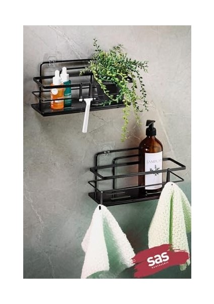 Haus Yapışkanlı Ömür Boyu Paslanmaz Kristal Ayarlanabilir Raf Banyo Düzenleyici Şampuanlık 2 Adet Siyah L fiyatları