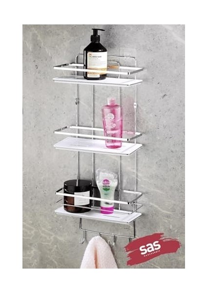 Haus Yapışkanlı Ömür Boyu Paslanmaz Ayarlanabilir Raf Banyo Düzenleyici Şampuanlık Krom-Beyaz Lş-03 fiyatları