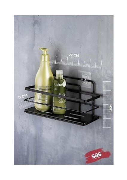 Haus Yapışkanlı Ömür Boyu Paslanmaz Kristal Ayarlanabilir Raf Banyo Düzenleyici Şampuanlık 2 Adet Siyah L modelleri