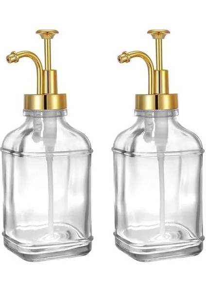 Home 500 ml Cam Sıvı Sabunluk ve Losyonluk, Yüksek Kaliteli Krom Başlık, Şık Tasarım, Çok Amaçlı Kullanım Için Ideal: Kahve Şurubu, Sıvı Yağ, Sirke, Losyon ve Sıvı Sabun (Gold, Kare)