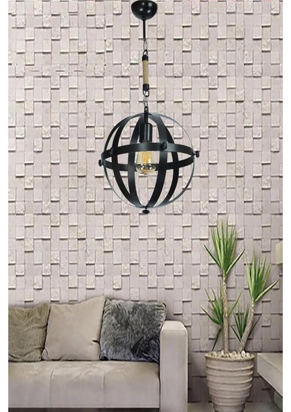 Dünya Tekli Halatlı Avize Siyah