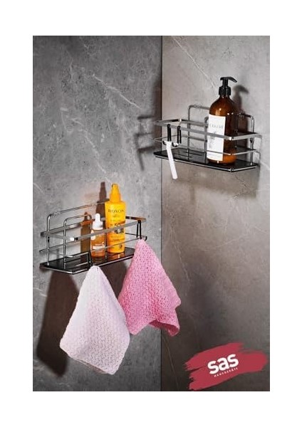 Haus Yapışkanlı Ömür Boyu Paslanmaz Kristal Ayarlanabilir Raf Banyo Düzenleyici Şampuanlık 2 Adet Krom - modelleri