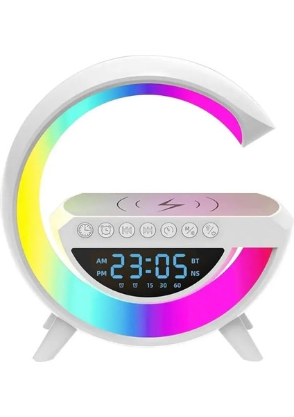 Kablosuz Şarj Istasyonu Speaker Özellikli LED Işıklı Fm Radyolu Harika Bluetooth Speaker iPhone Uyumlu ve Uyumlu Telefon Şarj Standı Bataryalı 22.5cm x 22.5cm B3401 (BT3401)