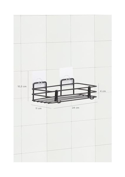 Haus Ömür Boyu Paslanmaz Yapışkanlı Banyo Düzenleyici Şampuanlık Duş Rafı Siyah MGS-718 modelleri