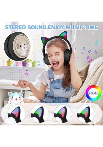Renkli Büyük Kulak Üstü Taç Renkli Işıklı Kedi Kulaklı Kedi Kabartmalı 5.3 Version Ped Balşlıklı Boyu Ayarlanabilen Çok Rahat Bluetooth Kulaklık Akz 02 (Pembe) fiyatları