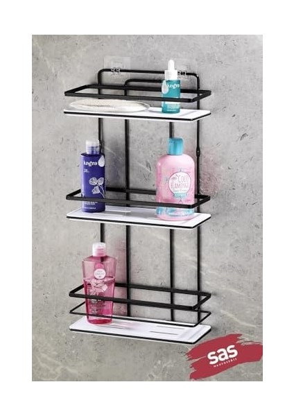 Haus Yapışkanlı Ömür Boyu Paslanmaz Ayarlanabilir Raf Banyo Düzenleyici Şampuanlık Siyah - Beyaz Lş-03 modelleri