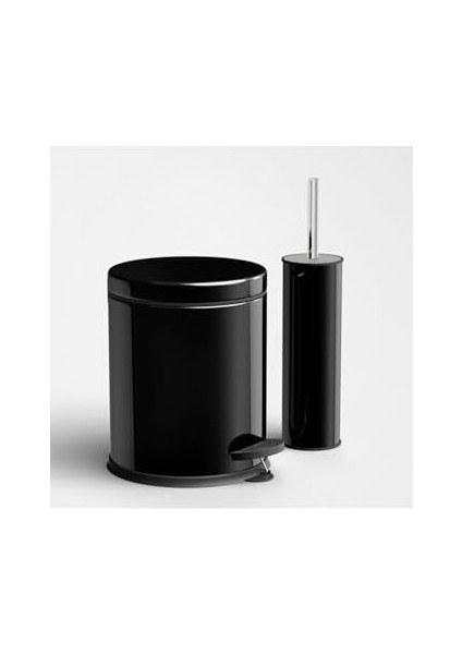 Çöp Kovası Tuvalet Wc Fırçası Banyo Çöp Kovası 2'li Banyo Seti Siyah 5 Litre modelleri